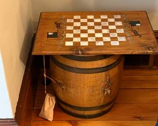 Vintage barrel and checkers game
