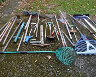 assorted lawn and garden tools