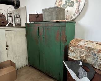 Large painted and weathered jelly cupboards and cabinets