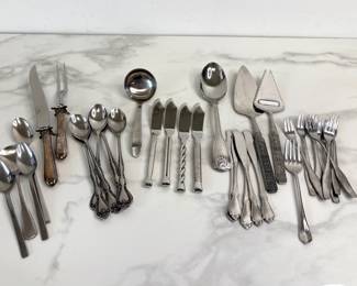 Lot 8493 Assorted Pewter Stainless Silverware Servingware
