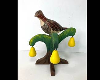 Lot 8506 Wooden Partridge Bird in a Pear Tree Folk Art Signed by Artist