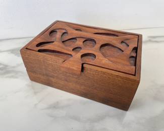 Lot 8465 Handcarved Wooden Trinket Box signed PK