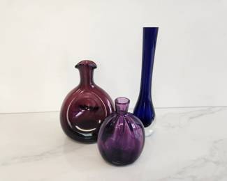 Lot 8508 Hand Blown Purple Glass Vases Blue Vase