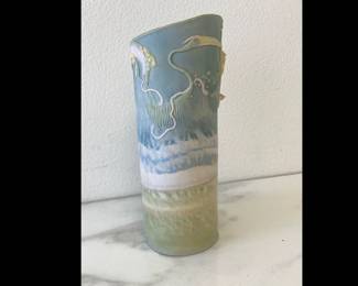 Lot 8456 Studio Pottery Cranes Birds Vase Signed Katie