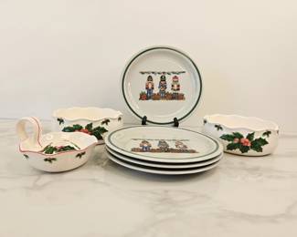 Lot 8280 Vintage Otagiri Christmas Porcelain Plates Bowls Candle Holder