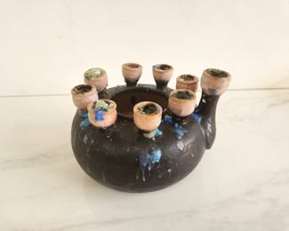 Lot 8447 Stoneware Ceramic Hanukkah Menorah signed Alouf