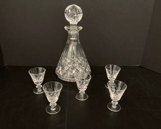 Lot 8514 Waterford Crystal Decanter Unmarked Liquor Cordial Glasses