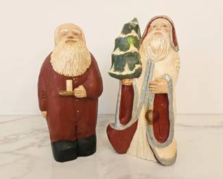 Lot 8265 Elaine W. Plutt Signed Carved Wooden Santa Sculptures