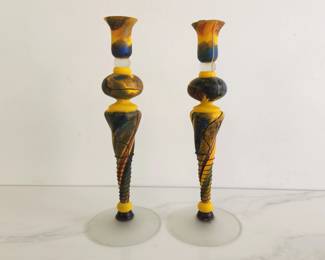 Lot 8438 Hand Blown Glass Candle Sticks Signed by Ioan Nemtoi