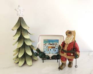Lot 8425 Christmas Decor Skiing Santa Villeroy Boch Plate Folk Art Tree