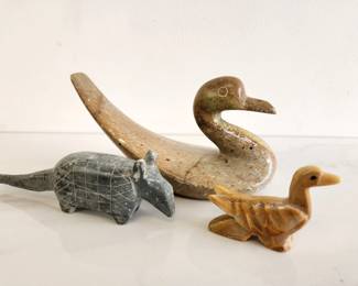Lot 8505 Carved Stone Animals Birds Armadillo