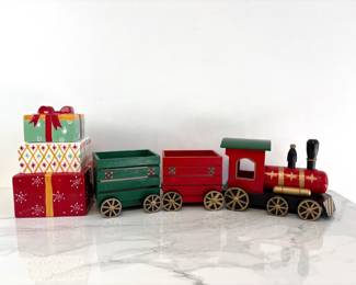 Lot 8311 Wooden Christmas Train Cookie Jar
