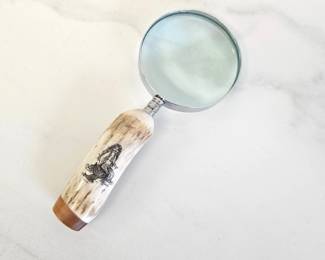 Lot 8525 Vintage Bone Handle w Signed Mermaid Carving Magnifying Glass