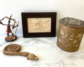 Lot 8457 Watercolor Wall Art Birchbark Box Folk Art Figures