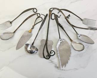 Lot 8437 Vintage Handcrafted Serving Utensils signed by Metalsmith David Paul Bacharach