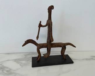 Lot 8453 Rustic Bronze Man on Horse Sculpture