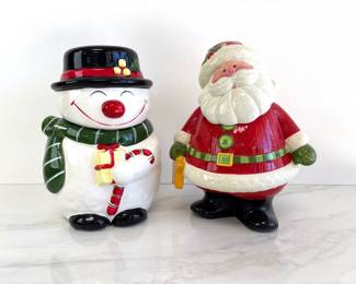 Lot 8313 Fitz and Floyd Santa unmarked Snowman Cookie Jars