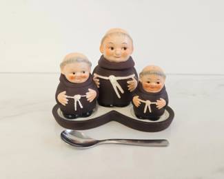 Lot 8527 Vintage West German Goebel Monk Sugar Bowl Salt Pepper Shaker w Base