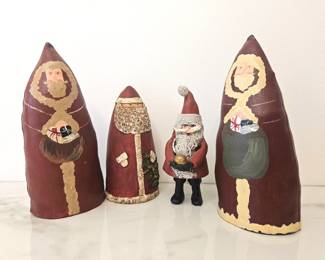 Lot 8273 Vintage Folk Art Santa Figurine Sculptures 2 Signed Winnie Swann