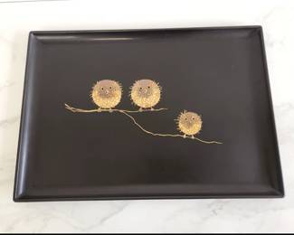 Lot 8501 Vintage MCM Couroc Lacquer Owl Tray
