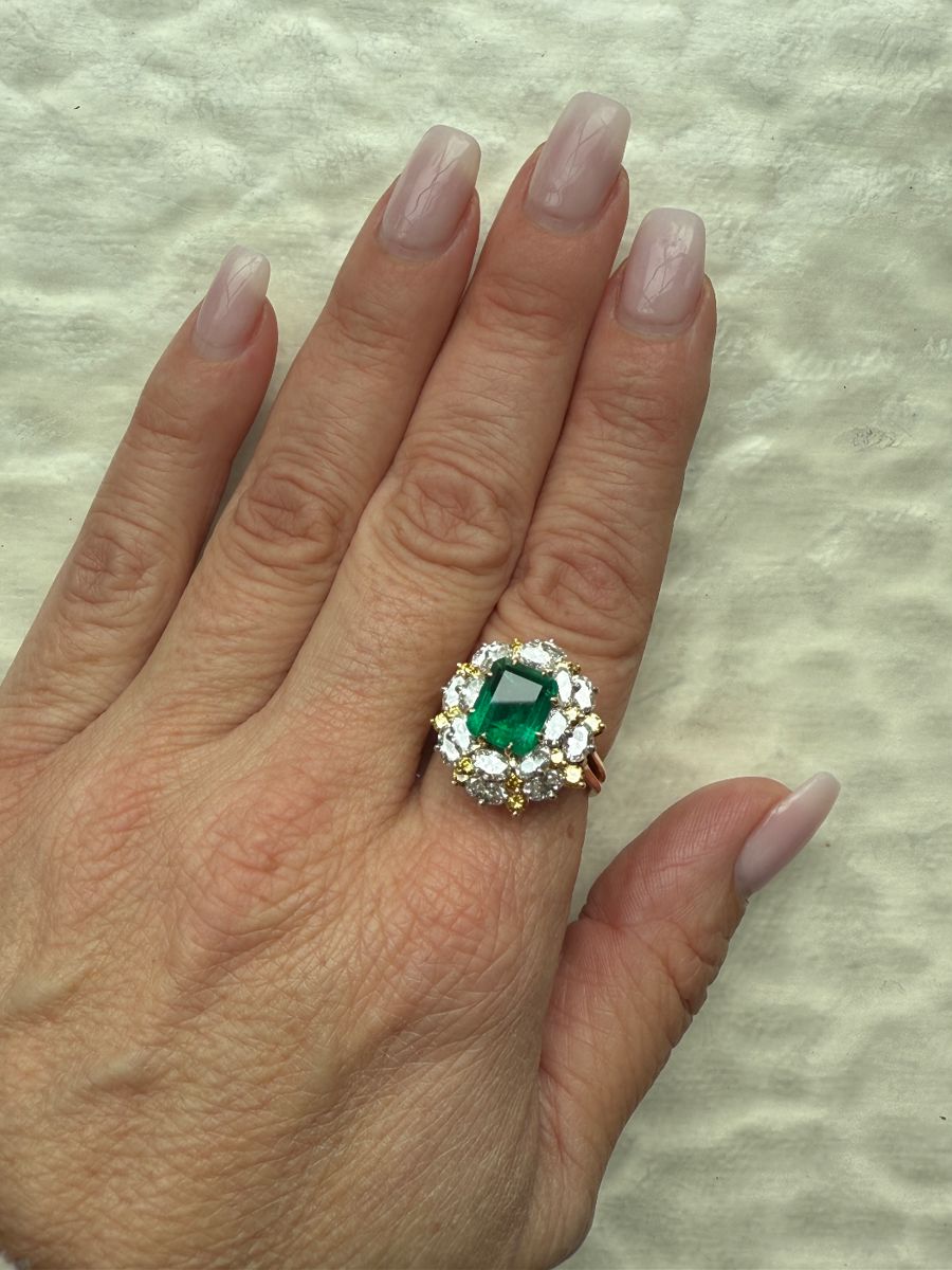 3.25 ct fine-color emerald ring with diamonds & canary diamonds in 18KT gold & platinum. Purchased in Bogotá, Colombia in 1973—original receipt included.
Offers due no later than Oct 25, 3PM.