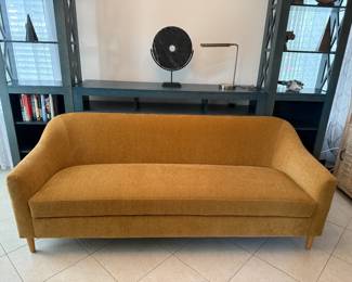 Beautiful World Market chenille gold mid-century sofa...LIKE NEW!!