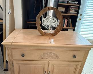 Light finish dining set: china cabinet, table with 6 chairs, server/buffet, sofa table