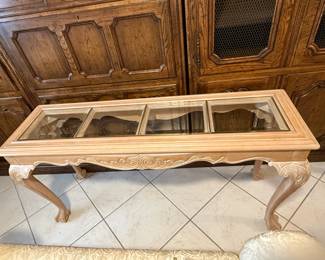 Light finish dining set: china cabinet, table with 6 chairs, server/buffet, sofa table
