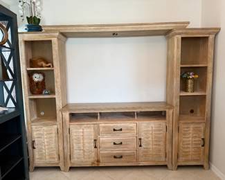 3-piece white and beige TV console with side shelves...LIKE NEW!
