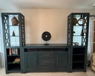 3-piece gray console with side shelves...LIKE NEW!