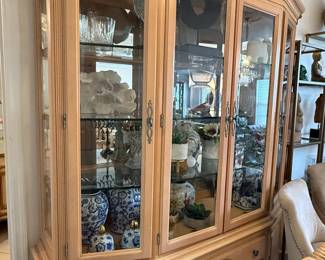 Light finish dining set: china cabinet, table with 6 chairs, server/buffet, sofa table