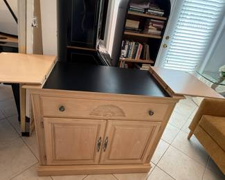 Light finish dining set: china cabinet, table with 6 chairs, server/buffet, sofa table