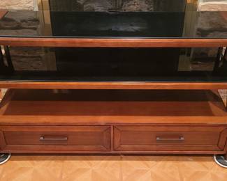 TV stand with drawers and glass shelves