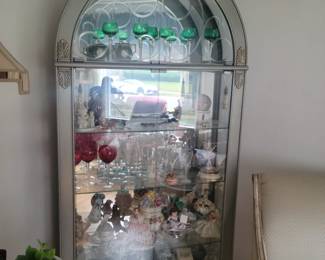 Silver curio cabinet, lighted