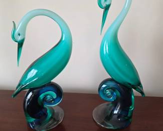 Murano glass Venetian large blue swans