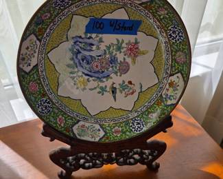 Beautiful Asian plate with ornate stand