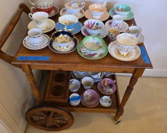 Teacart $125. All tea cups & Saucers $16 Each
