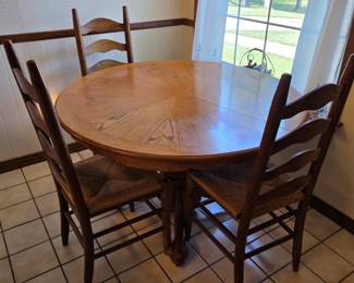 Small Oak Breakfast Table with 3 ladder back chairs $295