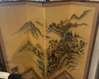 Asian hand painted silk screen