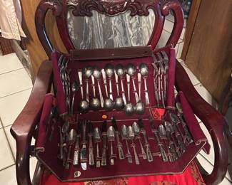 Asian chair/several silver plate flatware