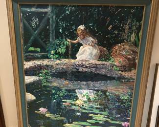 Large original oil girl in Lilly pads