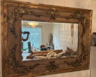 Extra large heavy gold trim carved mirror