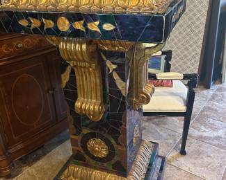 Large hand mirror tiled 1930s pedestal