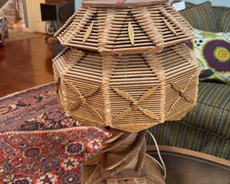 vintage tramp art popsicle stick lamp
