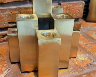1970s Modernist Brushed Brass Candelabra, designed to hold seven taper candle