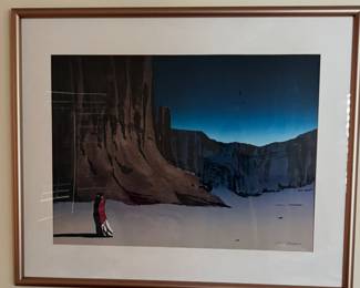 Signed print titled "Canyon de Chelly Night" by the Navajo artist R. C. Gorman.