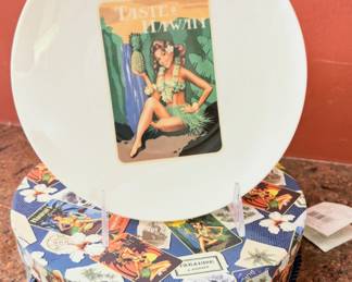 "Hawaiian Hula Palm Girls Pupu Dessert/ Appetizer Plates" by artist Garry Palm, produced by Island Heritage.