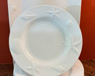 Pottery Barn Seashore Dinner Plates and large rectangular serving platter
