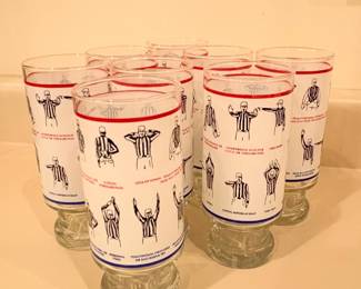 Vintage NFL Football Referee Hand Signals, Set of 8 Drinking Glasses, 12 Ounce