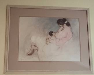 "Mother Nursing" or "Mother and Child" by the Navajo artist R.C. Gorman (1931-2005).
(Signed)